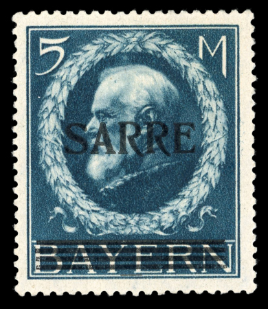 Stamp of Colonies françaises » Sarre 1920, timbres de Bavière surchargés 5m bleu et 10m
