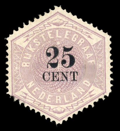Stamp of Netherlands » Netherlands Telegraph Stamps Telegraph stamps : 1877, 25c lilac and black cat NVPH