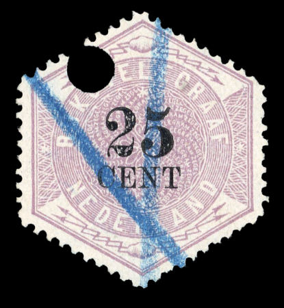 Stamp of Netherlands » Netherlands Telegraph Stamps Telegraph stamps : 1877, 25c lilac and black cat NVPH