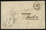 Stamp of Canada » Colony of Canada » Forwarded Letters 1855 Stampless Embossed Ladies Envelope – Cobourg to Quebec via Toronto
