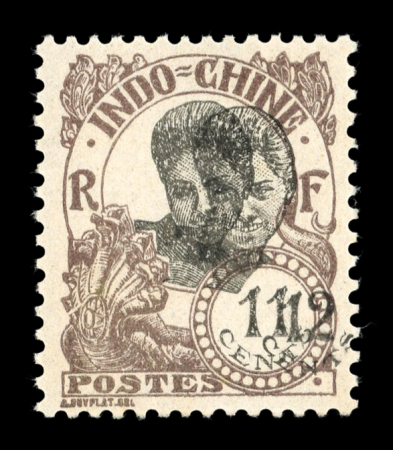 Stamp of Colonies françaises » Indochine 1922, YT n° 111a belle variété double surcharge 11c
