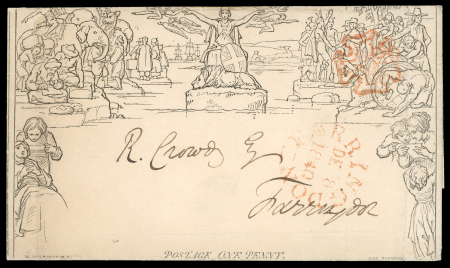 Stamp of Great Britain » 1840 Mulreadys & Caricatures 1840 Mulready lettersheet (indistinct A18) to Farringdon