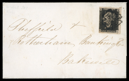 Stamp of Great Britain » 1840 1d Black and 1d Red plates 1a to 11 GB 1840 1d black pl. 1b ML on cover tied by black Manchester 'Fishtail' MC