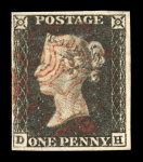 Stamp of Great Britain » 1840 1d Black and 1d Red plates 1a to 11 1840 1d black pl. 1a DH with 4 margins and neat strike