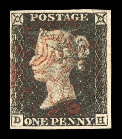 Stamp of Great Britain » 1840 1d Black and 1d Red plates 1a to 11 1840 1d black pl. 1a DH with 4 margins and neat strike
