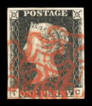 Stamp of Great Britain » 1840 1d Black and 1d Red plates 1a to 11 1840 1d black pl. 1b TC with 4 margins and red MC (double
