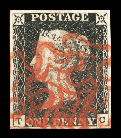 Stamp of Great Britain » 1840 1d Black and 1d Red plates 1a to 11 1840 1d black pl. 1b TC with 4 margins and red MC (double
