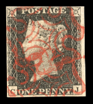 Stamp of Great Britain » 1840 1d Black and 1d Red plates 1a to 11 1840 1d black pl. 2 CJ with 4 margins and fine double