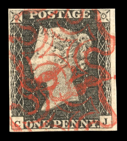 Stamp of Great Britain » 1840 1d Black and 1d Red plates 1a to 11 1840 1d black pl. 2 CJ with 4 margins and fine double