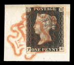 Stamp of Great Britain » 1840 1d Black and 1d Red plates 1a to 11 1840 1d black pl. 3 FE with 4 margins on piece tied