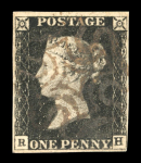 Stamp of Great Britain » 1840 1d Black and 1d Red plates 1a to 11 1840 1d black pl.4 RH with 4 margins and centrally