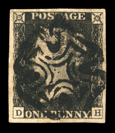 Stamp of Great Britain » 1840 1d Black and 1d Red plates 1a to 11 1840 1d black pl.4 DH with 4 large margins and fine