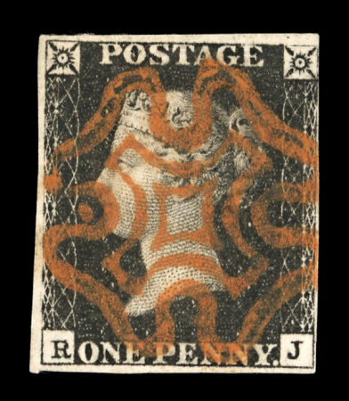 Stamp of Great Britain » 1840 1d Black and 1d Red plates 1a to 11 1840 1d black pl. 6 RJ with 4 margins (close but clear