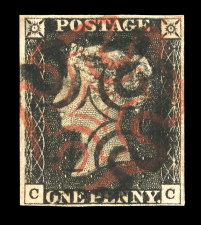 Stamp of Great Britain » 1840 1d Black and 1d Red plates 1a to 11 1840 1d black pl. 7 CC with 4 margins and fine strikes