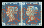 Stamp of Great Britain » 1840 2d Blue (ordered by plate number) 1840 2d blue pl.1 in horizontal pair DD-DE with good