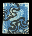 Stamp of Great Britain » 1840 2d Blue (ordered by plate number) 1840 2d blue pl.1 KI with 4 margins and neat strikes