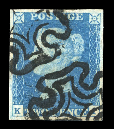 Stamp of Great Britain » 1840 2d Blue (ordered by plate number) 1840 2d blue pl.1 KI with 4 margins and neat strikes