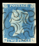 Stamp of Great Britain » 1840 2d Blue (ordered by plate number) 1840 2d pale blue pl.1 ML with 4 good to large margins