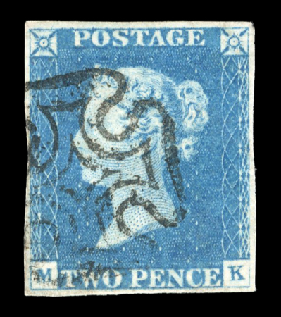 Stamp of Great Britain » 1840 2d Blue (ordered by plate number) 1840 2d blue pl.1 LJ with margins just touched to clear,