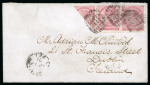 Prince Edward Island, 1863, 2d rose strip of three of which one bisect, cancelled by cork obliterator of Charlottetown AP 19 1871, sent to Dublin, Ireland. Letter carried by Inman Line’sCity of Baltimore, which departed 