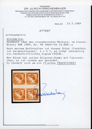 1851, Newspaper stamps, rare 1866 reprint of the ”zinnoberroter