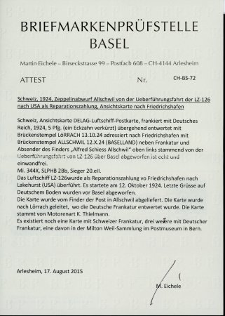 1924, "Amerika-Fahrt des LZ 126" mail dropped over
