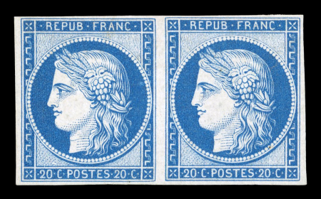 Stamp of France » Type Cérès de 1849-1850 1849 : Cérès 20c bleu YT n° 8f réimpression de 1862