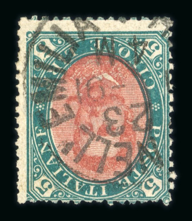 Stamp of Italy » Regno d'Italia 1889 5l. red and green, used, slightly shortish perfs.,