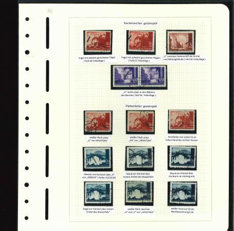 Stamp of Croatia 1941, c. 65 stamps with spectacular plate flaws, described on pages.