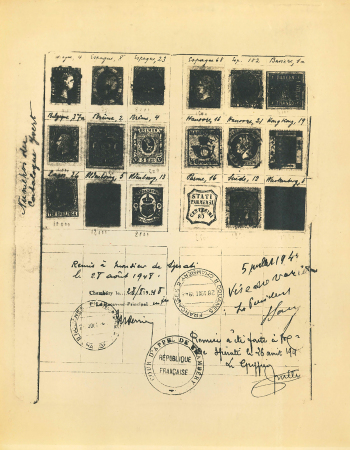 Stamp of Large Lots and Collections 1943, two documents from his court case in Chambery. Both are official copies that were paid with 60 and 24 FF and were for the lawyer Francois Roche, Grenoble.