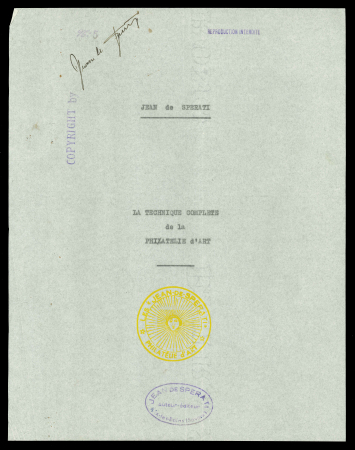 Stamp of Large Lots and Collections 1953, Jean de Sperati LA TECHNIQUE COMPLETE DE LA "PHILATELIE d´ART". The unique magnus opum of the master of reproductions on 119 DIN A4 pages