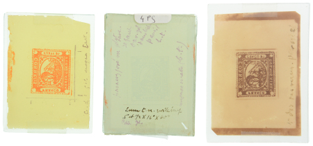 Stamp of Argentina » Buenos Aires Argentina 1858 “Barquitos” 4p SPERATI forgery group of three glass clichés