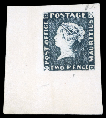 Stamp of Mauritius » 1847 Post Office Issue (SG 1-2) Mauritius 1847 “Post Office” 2d, Sperati’s proof on cardboard in a rich and deep blue with very sharp impression