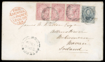 Stamp of Canada » Colony of Canada » Mail to Great Britain 1852-57 6d Slate-Grey with 1858-59 1/2d Rose Strip – Peterborough to Navan, Ireland via Allan “Nova Scotian”