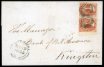 Stamp of Canada » Colony of Canada » Regular Uses of the Issued Stamps including Special Features of the Issued Stamps on Cover 1852–57 3d Brown-Red on Handmade Wove Paper – Double-Rate Internal Letter