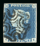 Stamp of Great Britain » 1840 2d Blue (ordered by plate number) 1840 2d blue pl.1 EE with 4 margins and fine strike