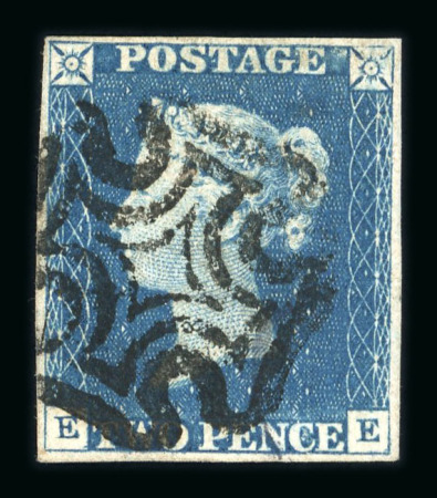Stamp of Great Britain » 1840 2d Blue (ordered by plate number) 1840 2d blue pl.1 EE with 4 margins and fine strike
