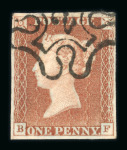 Stamp of Great Britain » 1840 1d Black and 1d Red plates 1a to 11 1841 1d pl. 9 BF red printing from ''black plate'' with four margins and fine strike of London "2" in MC