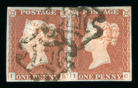 Stamp of Great Britain » 1841 1d Red GB 1841 1d red-brown in horizontal pair IB-IC with two fine strikes of the distinctive Norwich MC