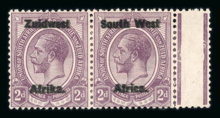 Stamp of South West Africa 1923-26 Setting III 2d dull purple in marginal pair