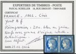 Stamp of France » Type Cérès de 1849-1850 1849 : Cérès 20c bleu YT n° 8f réimpression de 1862