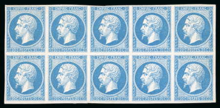 Stamp of France » Empire 1853-1862 1854, Empire 20c bleu YT n° 14A (type I) en bloc de