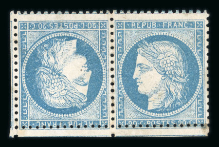 Stamp of France » Siège de Paris 1870 1870, 20c bleu YT n° 37c tête-bêche neuf (*), légère