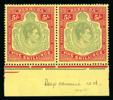 Stamp of Bermuda 1938-53 mint range on pages with 2/- x 7 incl. SG 116,