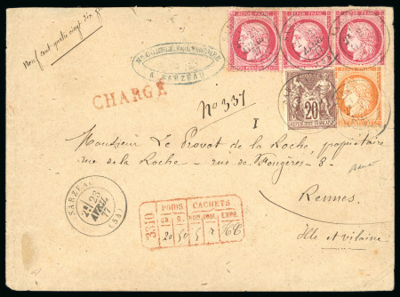 Stamp of France » Emission Cérès 1871-72 1877, belle lettre  chargée d'Avril 1877 de Sarzeau