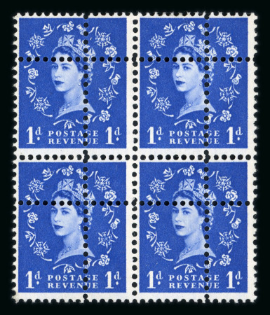 Stamp of Great Britain » Queen Elizabeth II 1958-65 1d in block of four mint n.h, grossly misperforated