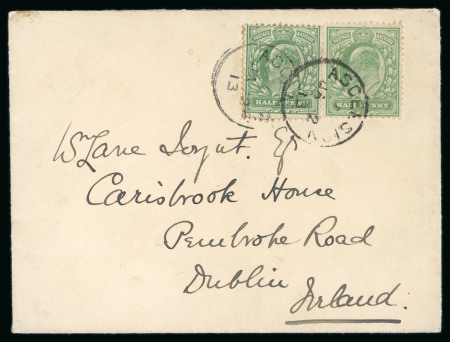 Stamp of Ascension 1902-11 172d (2) on neat little cover to Dublin tied