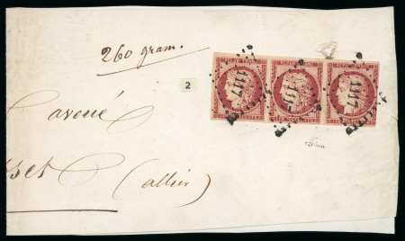 Stamp of France » Type Cérès de 1849-1850 1852, type Cérès 1f carmin-clair YT n° 6a  belle bande