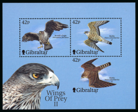 Stamp of Gibraltar 2000 Birds of prey, second issue mini sheet mint n.h.,