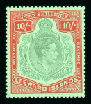 Stamp of Leeward Islands Bermuda 1938-51 10/- pale green and dull red on green mint, fine and very lightly mounted, with (early stage) of the 'broken lower right scroll'